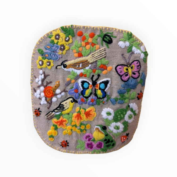 Bird & Floral Crewel Embroidery Yellow Sweatshirt
