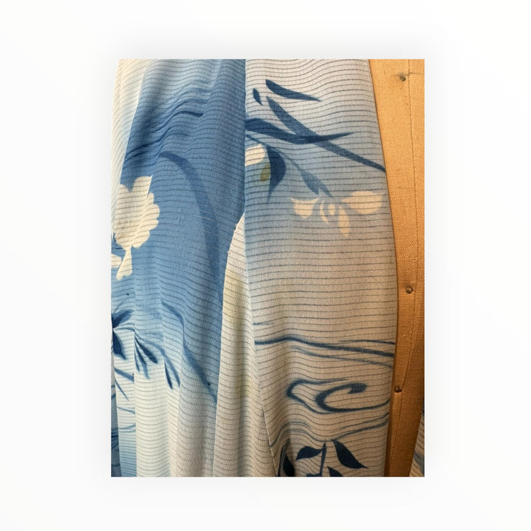 Blue Refashioned Silk Kimono with Sash