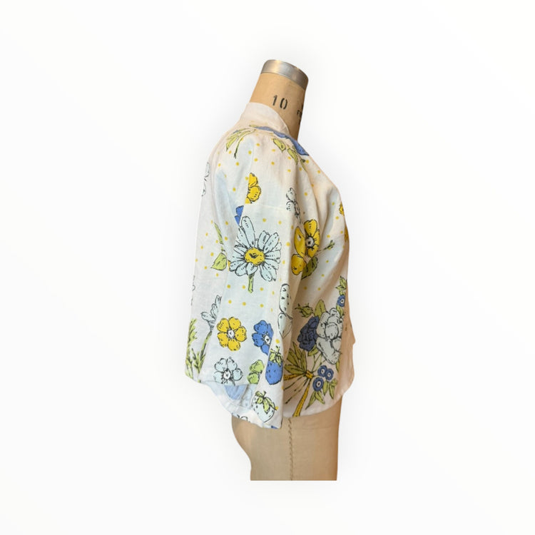 Blue & Yellow 50's Floral Short Kimono