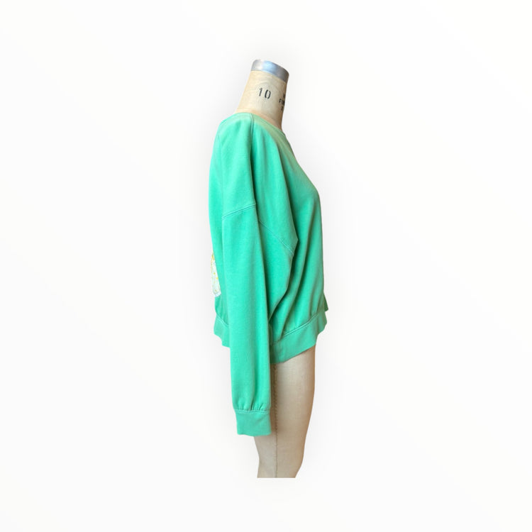 Quilted Appliqué Daisy Sue Green Pullover Sweatshirt