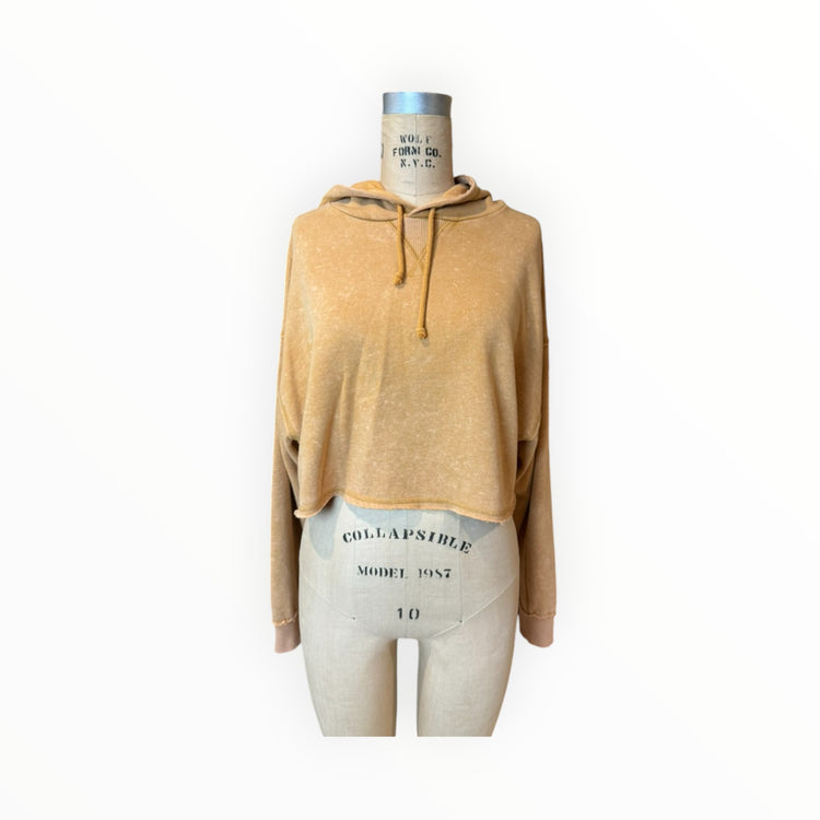Crop Burnt Sand Crewel Embroidery Hoodie Sweatshirt