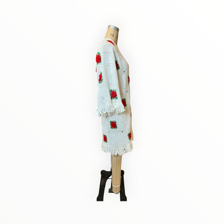 Red Rose Granny Square Car Coat