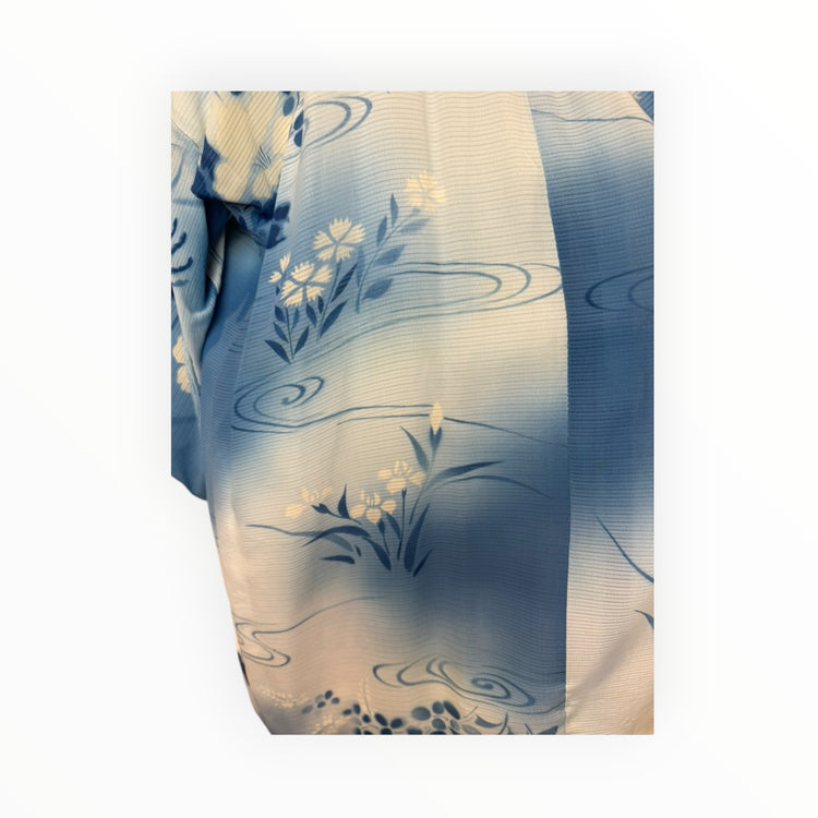Blue Refashioned Silk Kimono with Sash