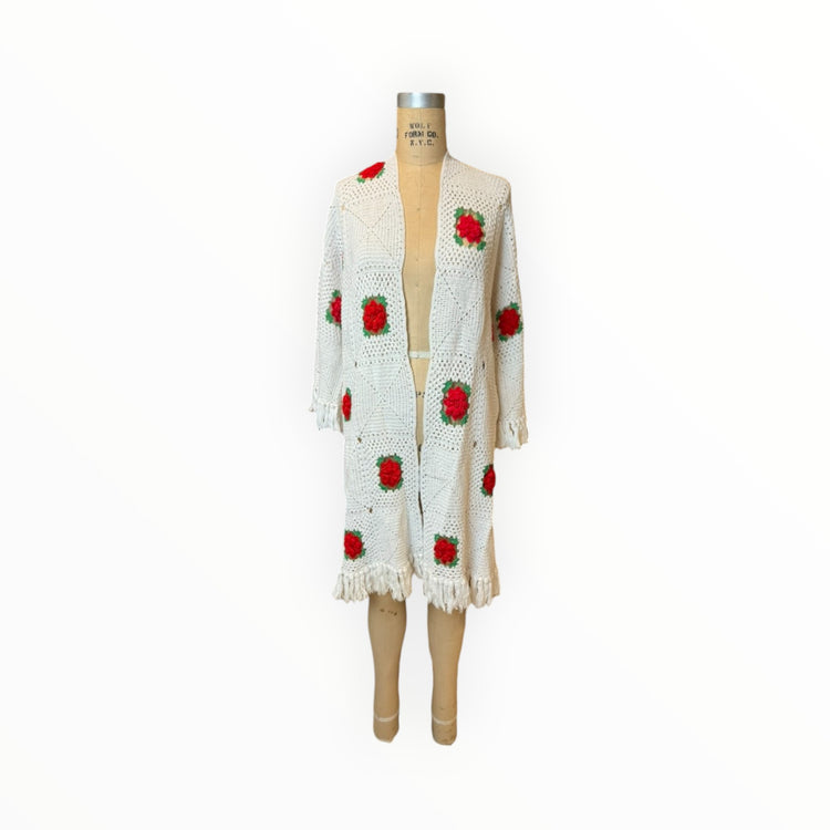 Red Rose Granny Square Car Coat