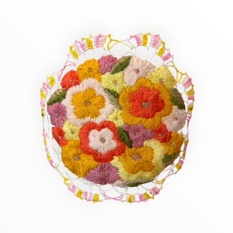 Sage Doily & Floral Crewel Appliqué Pullover Sweatshirt