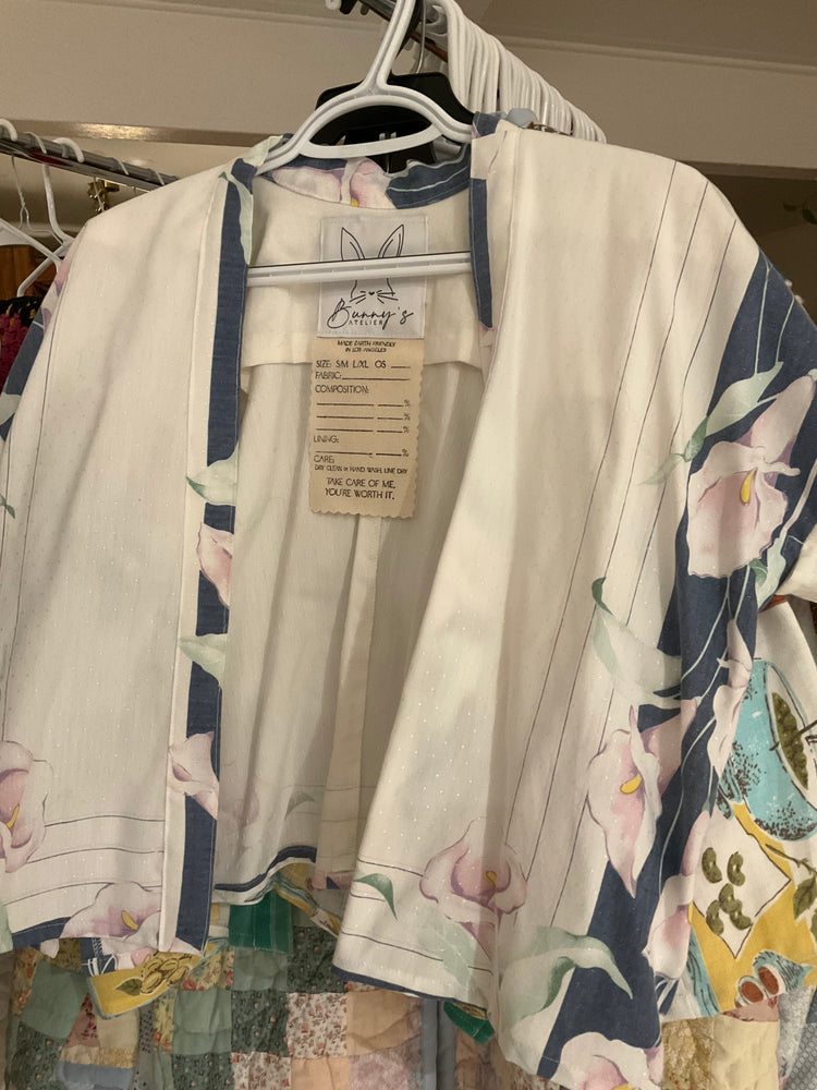 1980s Lily Floral Linen Short Length Kimono