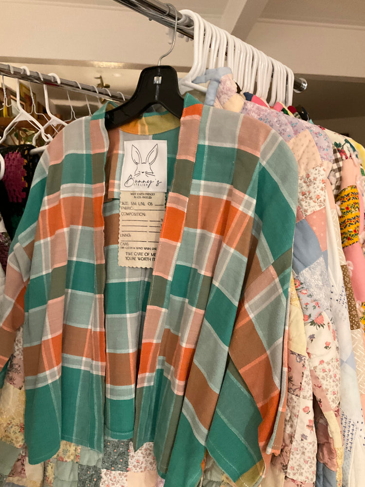 1950's Plaid Linen Short Length Kimono