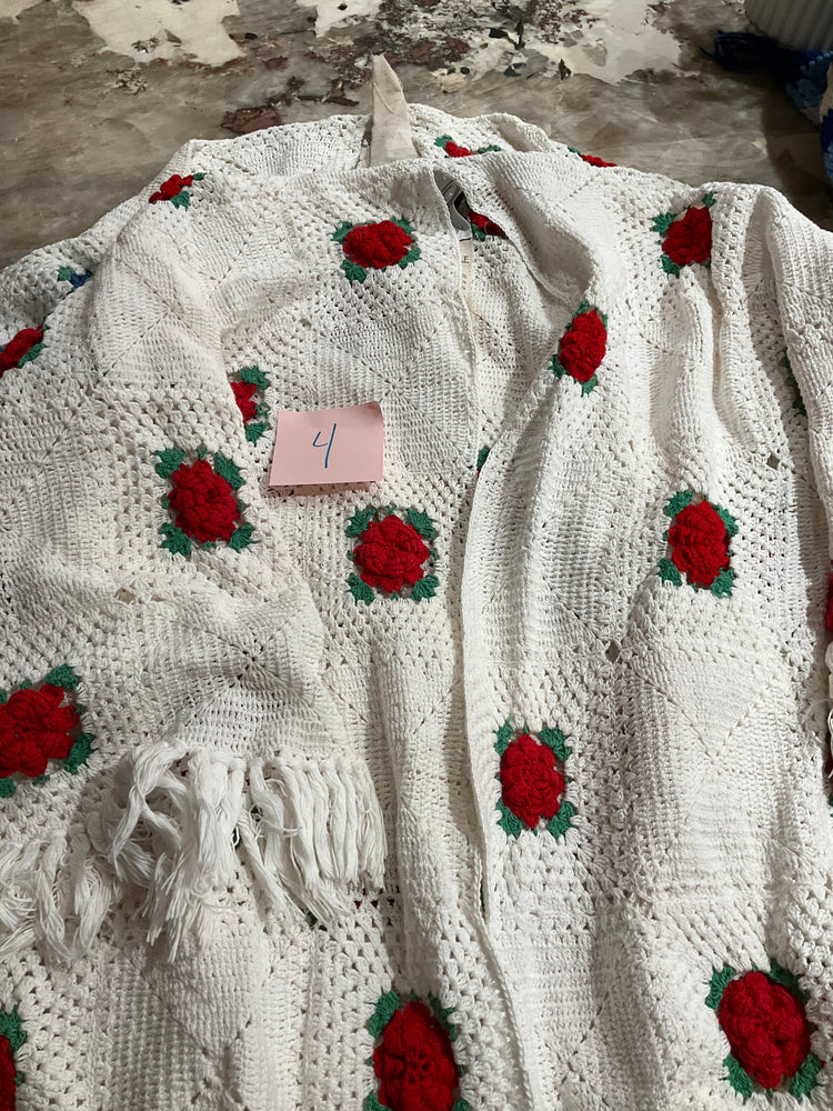 Red Rose Fringe on Sleeve & Edge Car Coat Sweater
