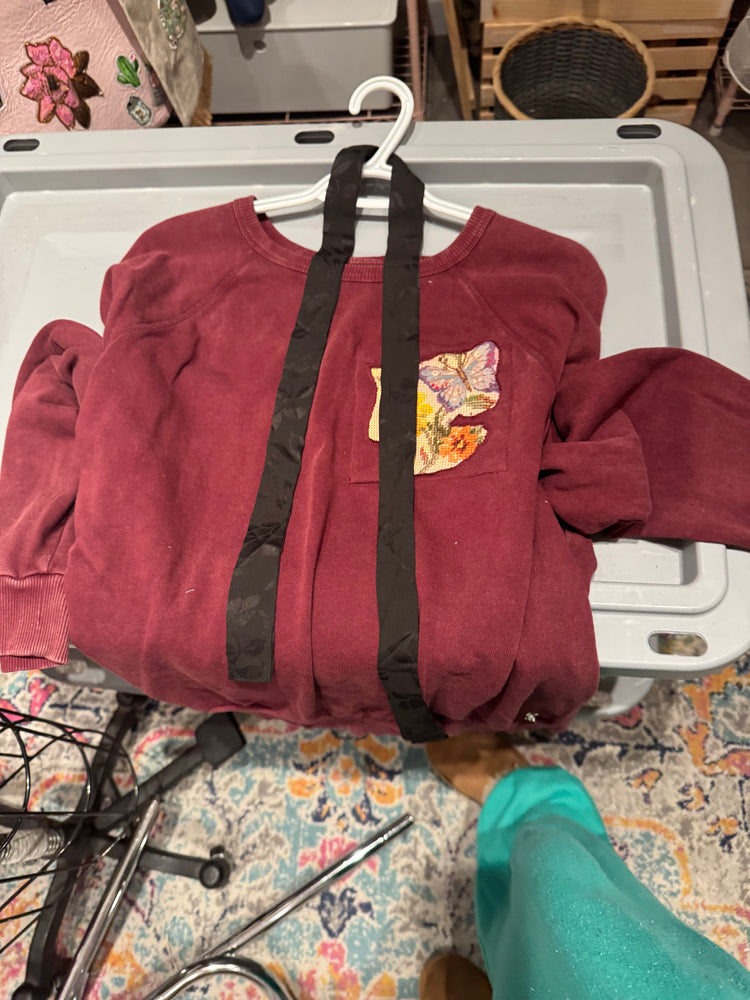 Refashioned Burgundy Crewl Sweatshirt