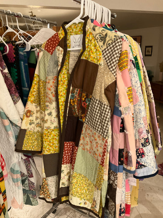1970's Brown & Yellow Patchwork Quilted Jacket