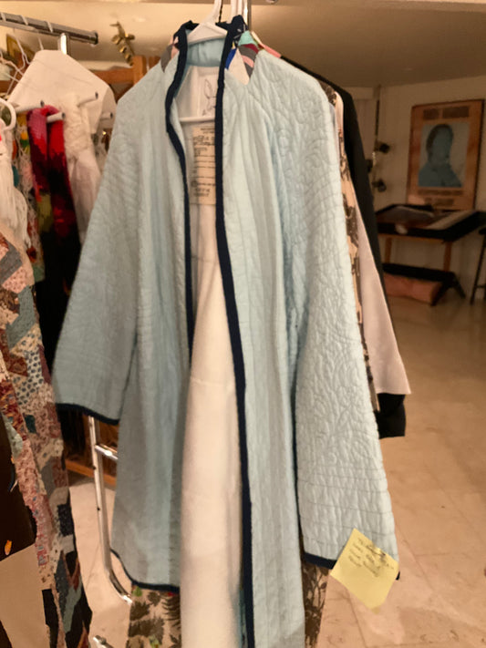 Solid Blue Front & Patchwork Backing Detailed Quilted Jacket