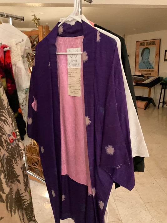 Deep Purple Slub Silk Refashioned Silk Kimono