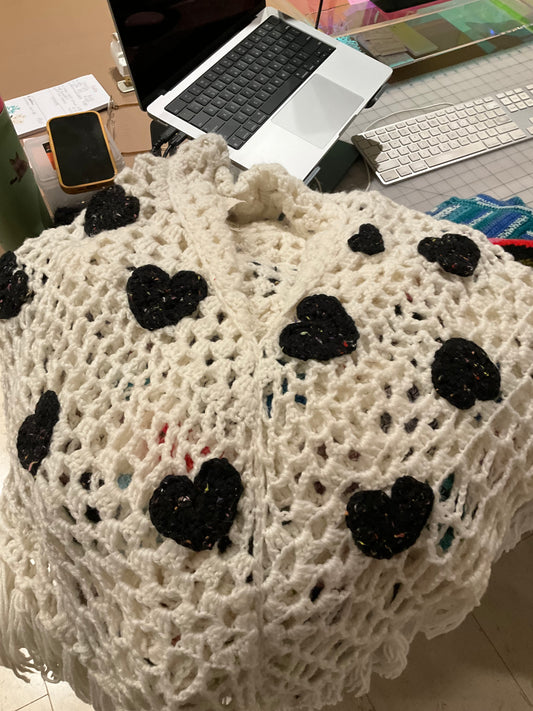 Black Hearts Shawl Wrap Sweater