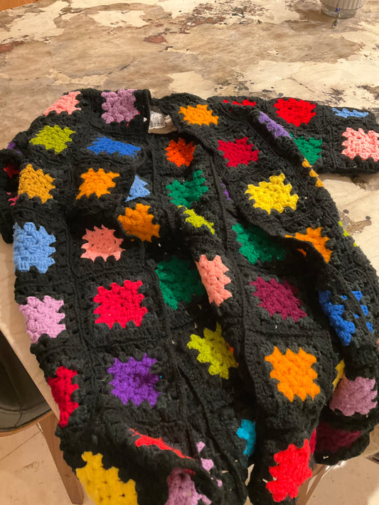 Black & Bold Granny Square Car Coat Sweater