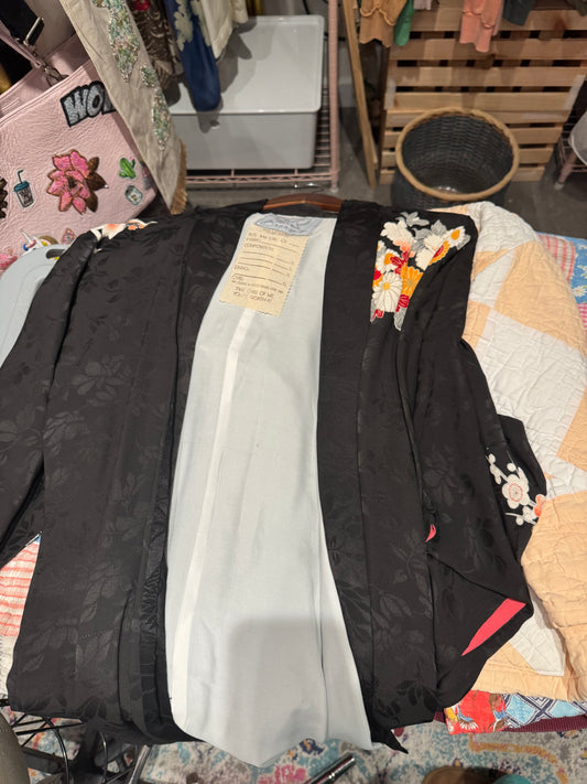 Refashioned Silk Black Kimono